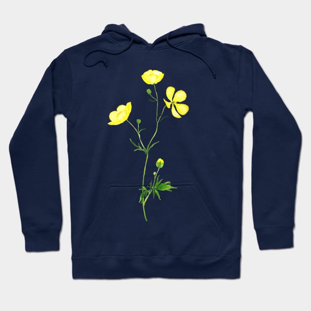 yellow buttercup flower watercolor Hoodie by colorandcolor